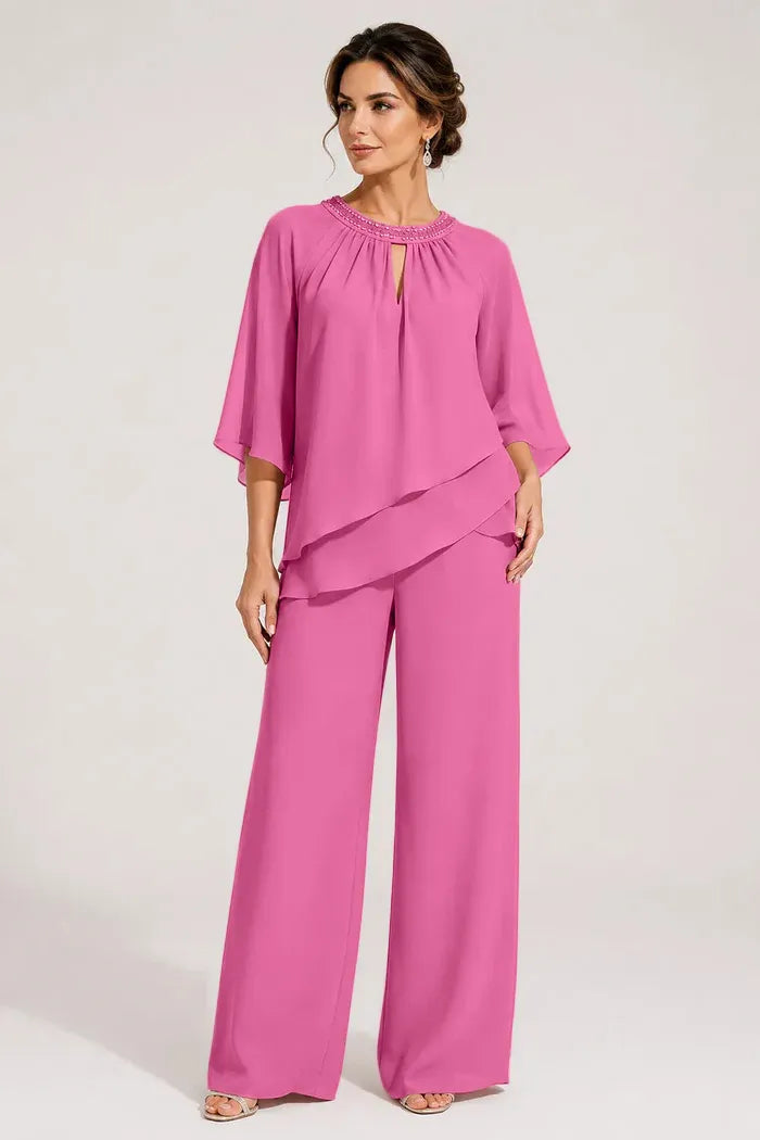 Elegante completo pantalone formale con scollo a goccia