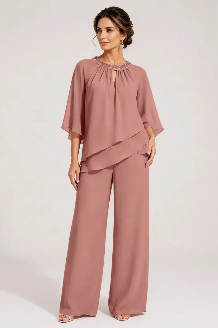 Elegante completo pantalone formale con scollo a goccia