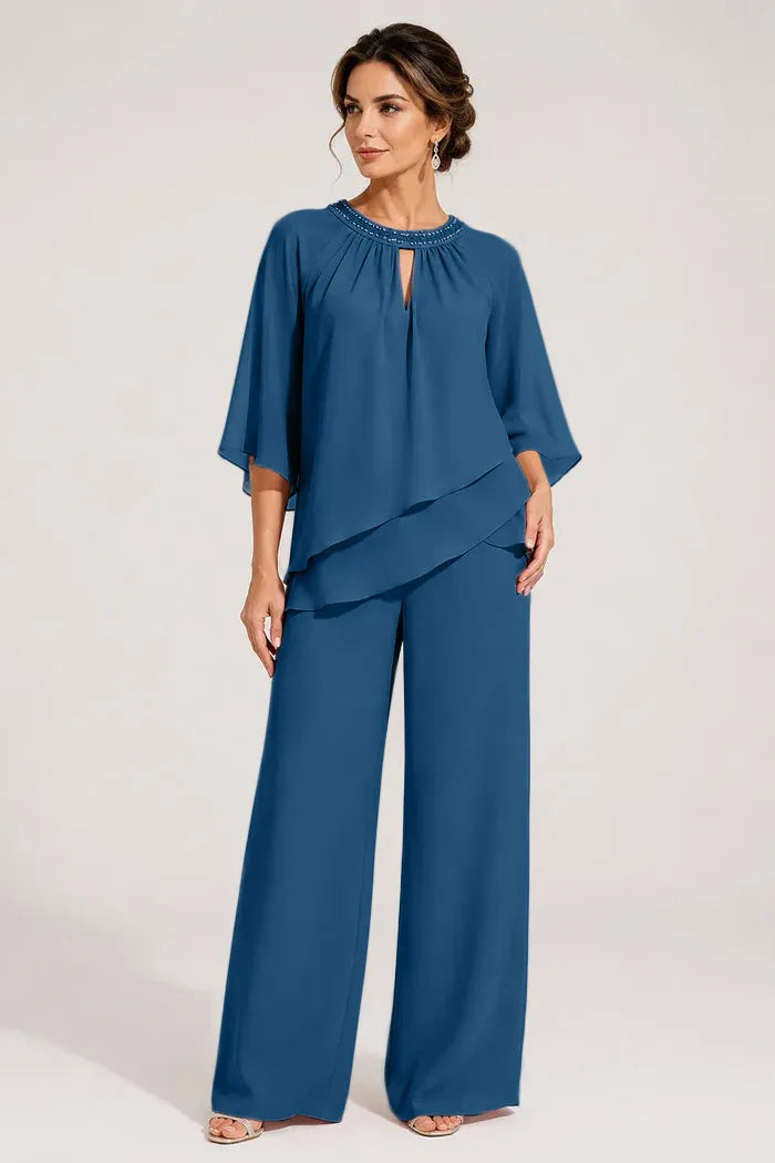 Elegante completo pantalone formale con scollo a goccia
