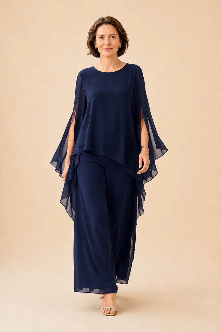 Completo pantalone con sopra in chiffon fluente per madre della sposa