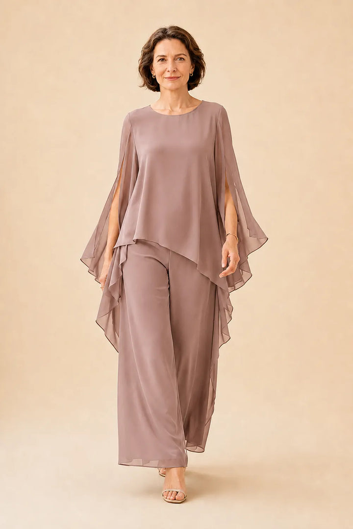 Completo pantalone con sopra in chiffon fluente per madre della sposa
