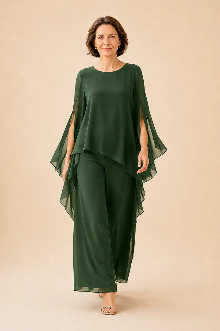 Completo pantalone con sopra in chiffon fluente per madre della sposa