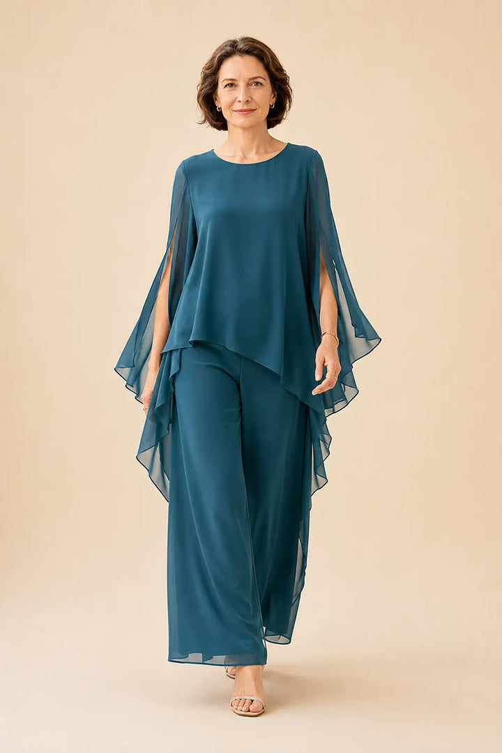 Completo pantalone con sopra in chiffon fluente per madre della sposa