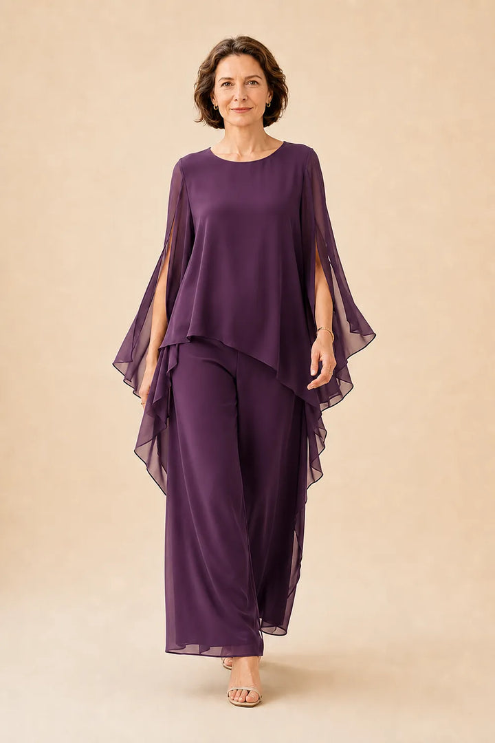 Completo pantalone con sopra in chiffon fluente per madre della sposa