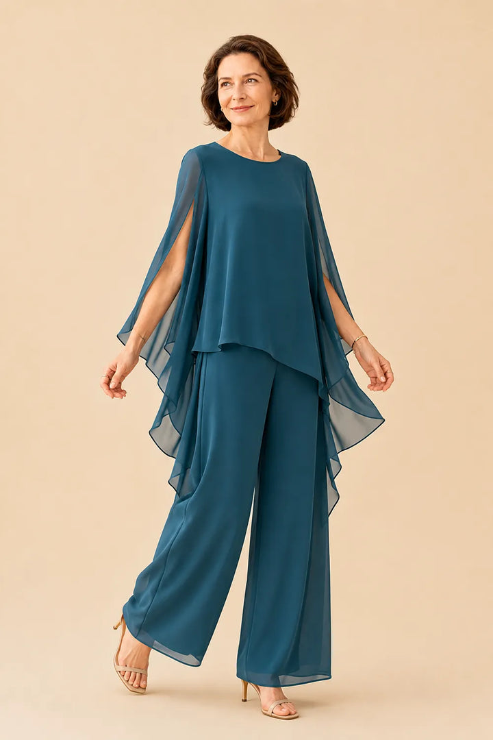 Completo pantalone con sopra in chiffon fluente per madre della sposa