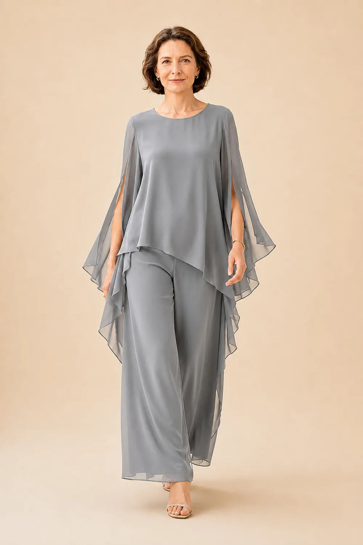 Completo pantalone con sopra in chiffon fluente per madre della sposa