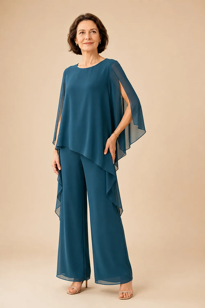 Completo pantalone con sopra in chiffon fluente per madre della sposa