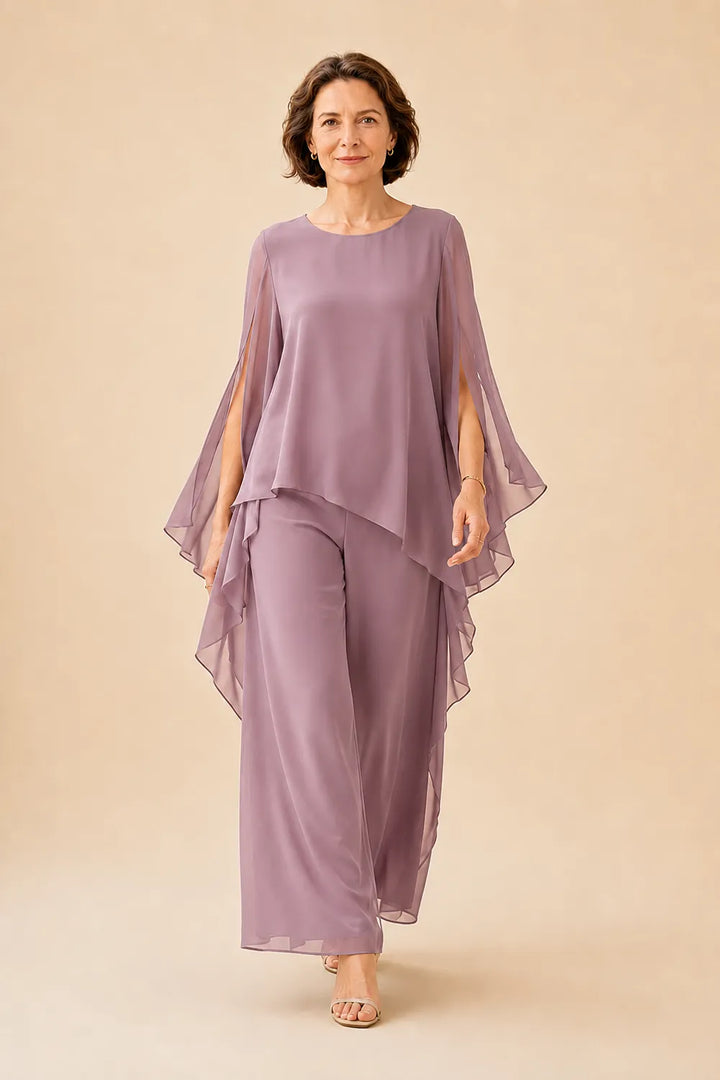 Completo pantalone con sopra in chiffon fluente per madre della sposa