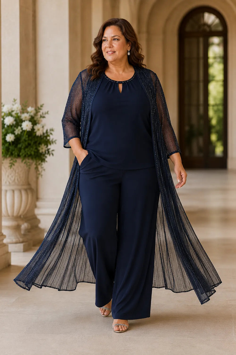 Completo pantalone formale con spolverino trasparente